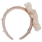 Girls Pink Pearl Velvet Headband, 4, hi-res