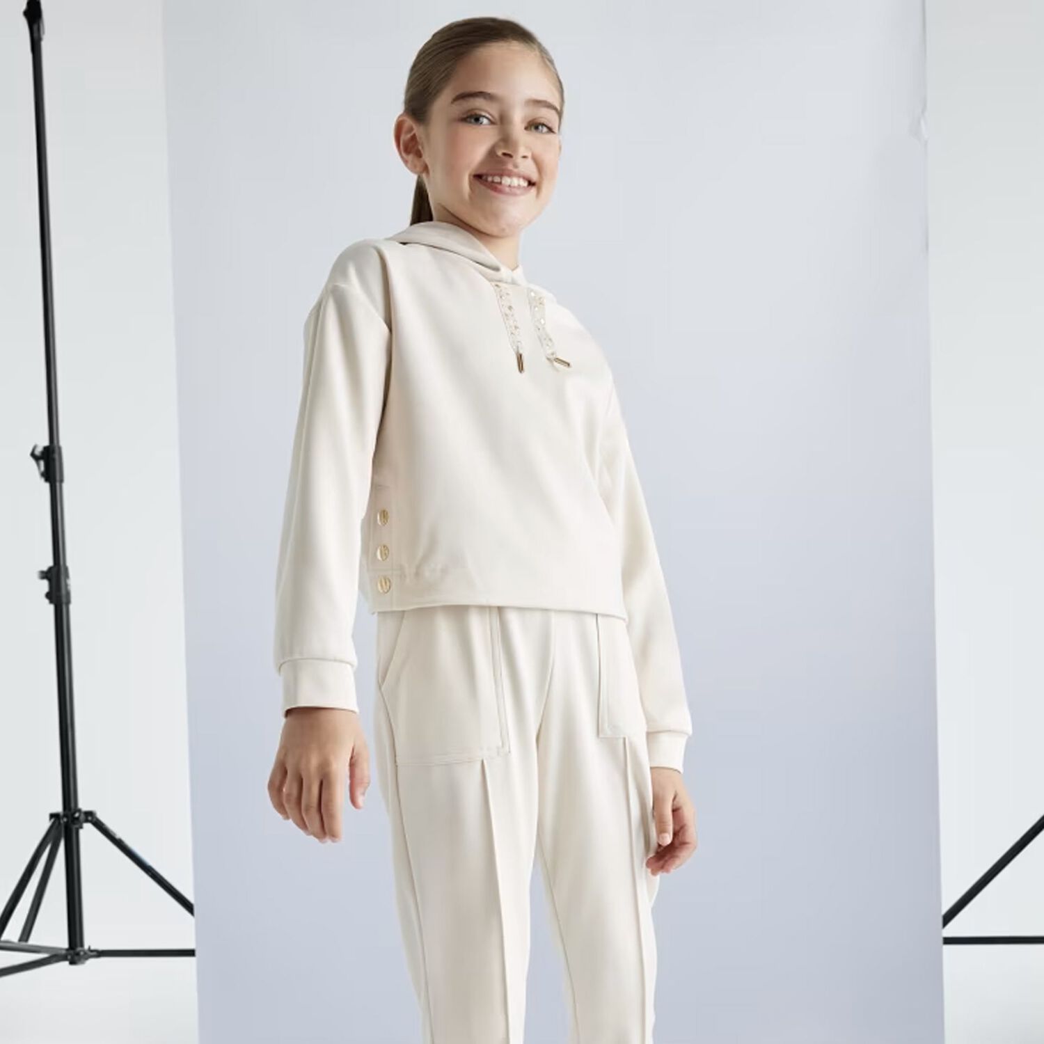 Girls Beige Hooded Tracksuit, 1, hi-res image number null