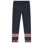 Girls Navy Blue Logo Fair Isle Leggings, 1, hi-res