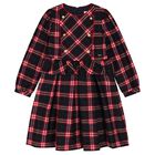 Girls Navy Blue & Red Tartan Dress , 1, hi-res