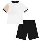 Boys White & Black Logo Shorts Set, 1, hi-res