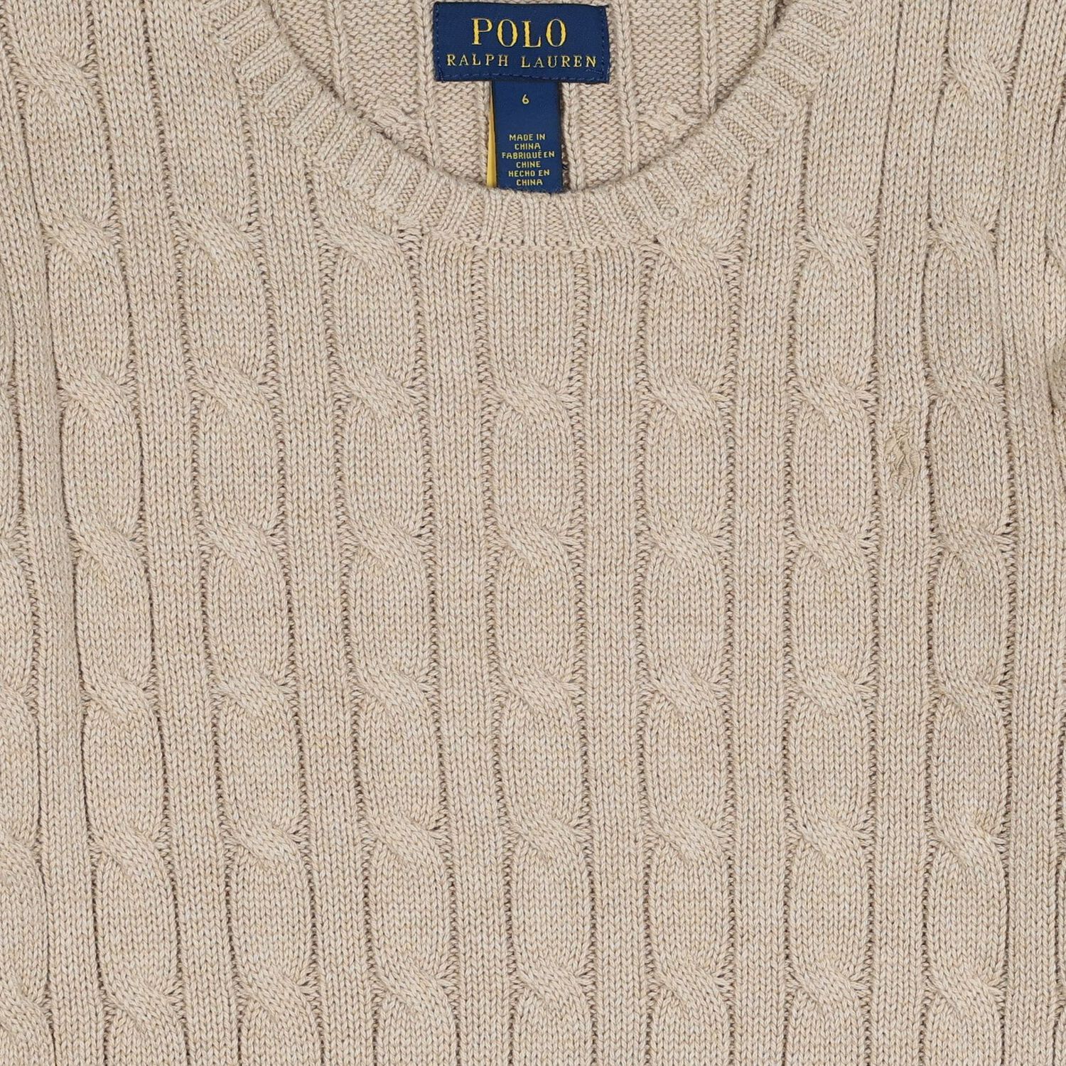 Boys Beige Logo Cable Knit Jumper, 1, hi-res