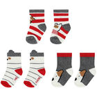 Baby Boys White, Grey & Red Socks ( 3-Pack ), 1, hi-res
