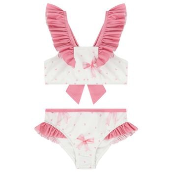 Girls White & Pink Bow Bikini