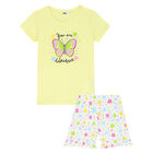 Girls Yellow & White Butterfly Shorts Set, 2, hi-res