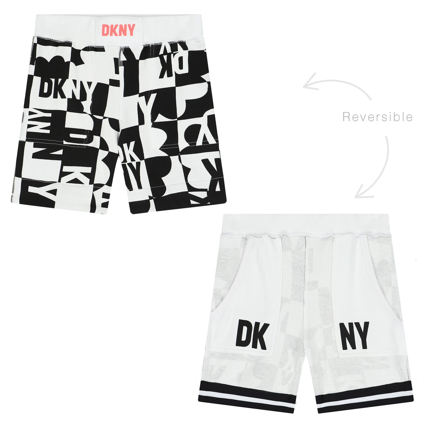 White & Black Logo Reversible Shorts, 1, hi-res