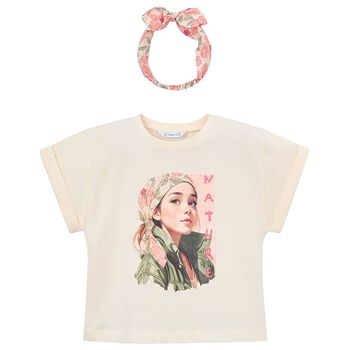 Girls Ivory T-Shirt & Headband Set