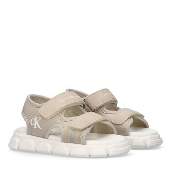 Beige & White Younger Logo Sandals