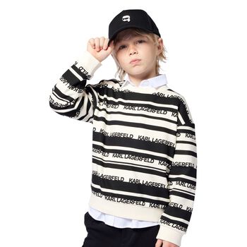 Boys Ivory & Black Logo Striped Sweatshirt