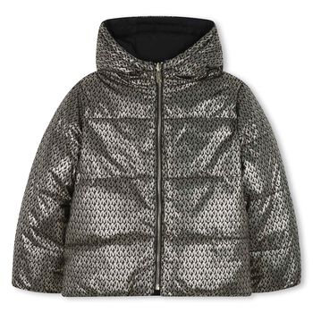 Girls Black & Silver Reversible Puffer Jacket