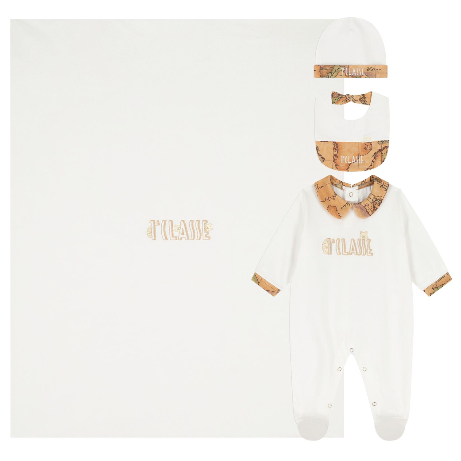 Ivory & Beige Geo Map Babygrow Gift Set, 1, hi-res