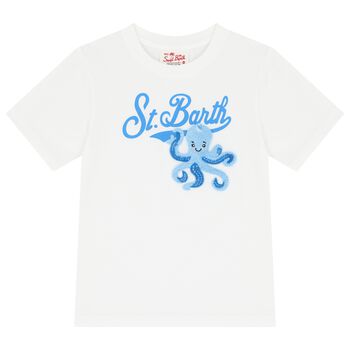 Boys White Cotton Logo T-Shirt