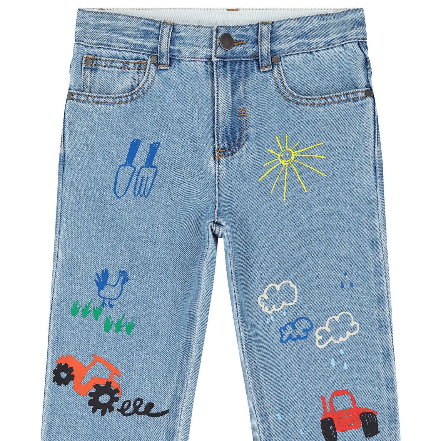 Boys Blue Doodle Denim Jeans, 1, hi-res