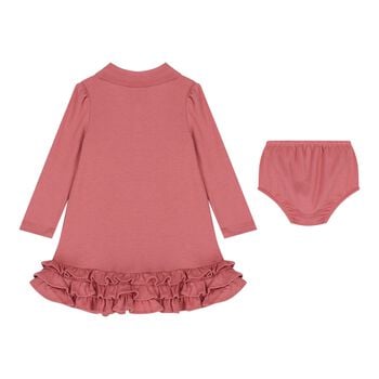 Baby Girls Pink Logo Ruffled Dress Set