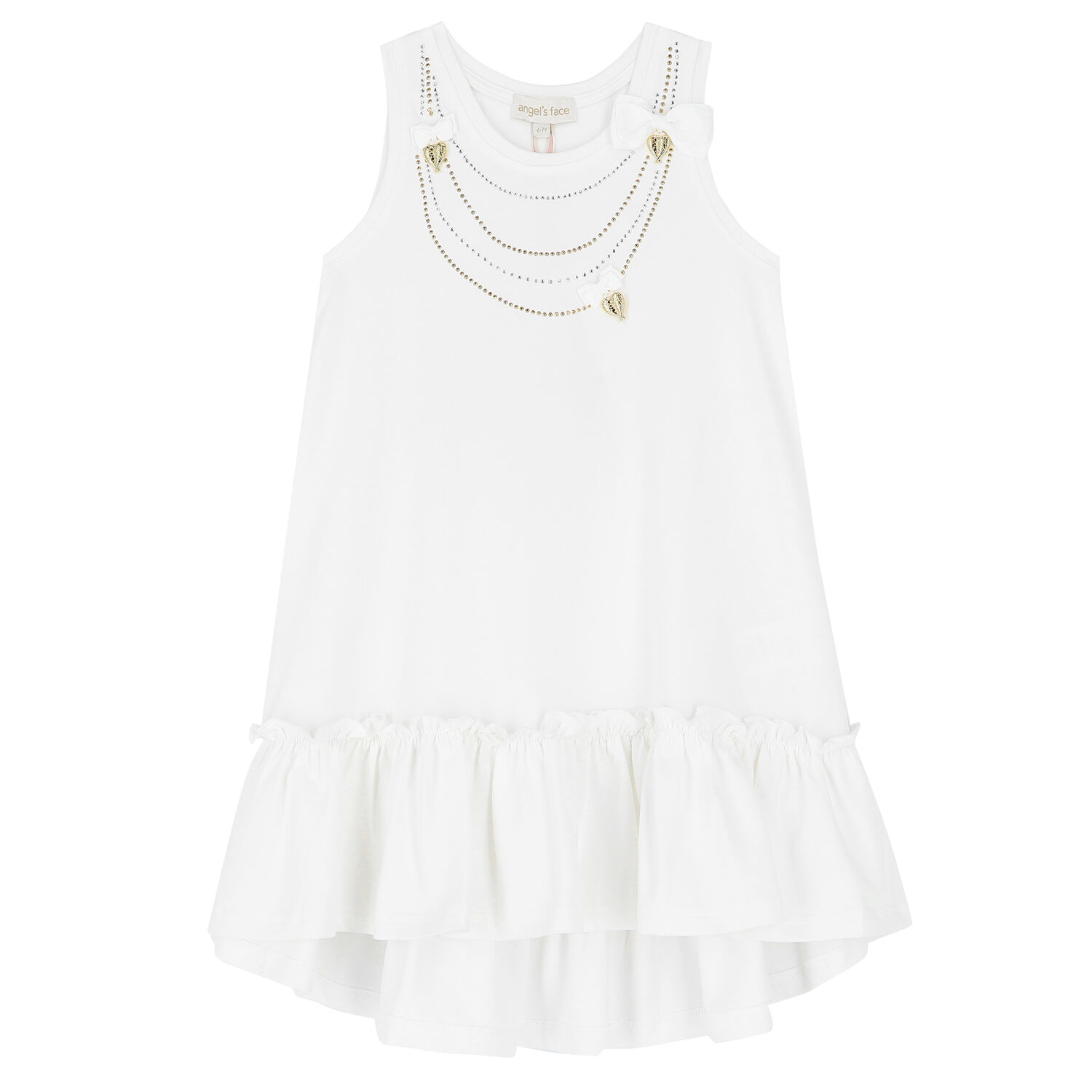 Girls White Necklace Dress, 2, hi-res