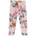 Girls Pink Floral Leggings, 1, hi-res