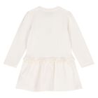 Younger Girls Ivory Teddy Bear Logo Dress, 1, hi-res