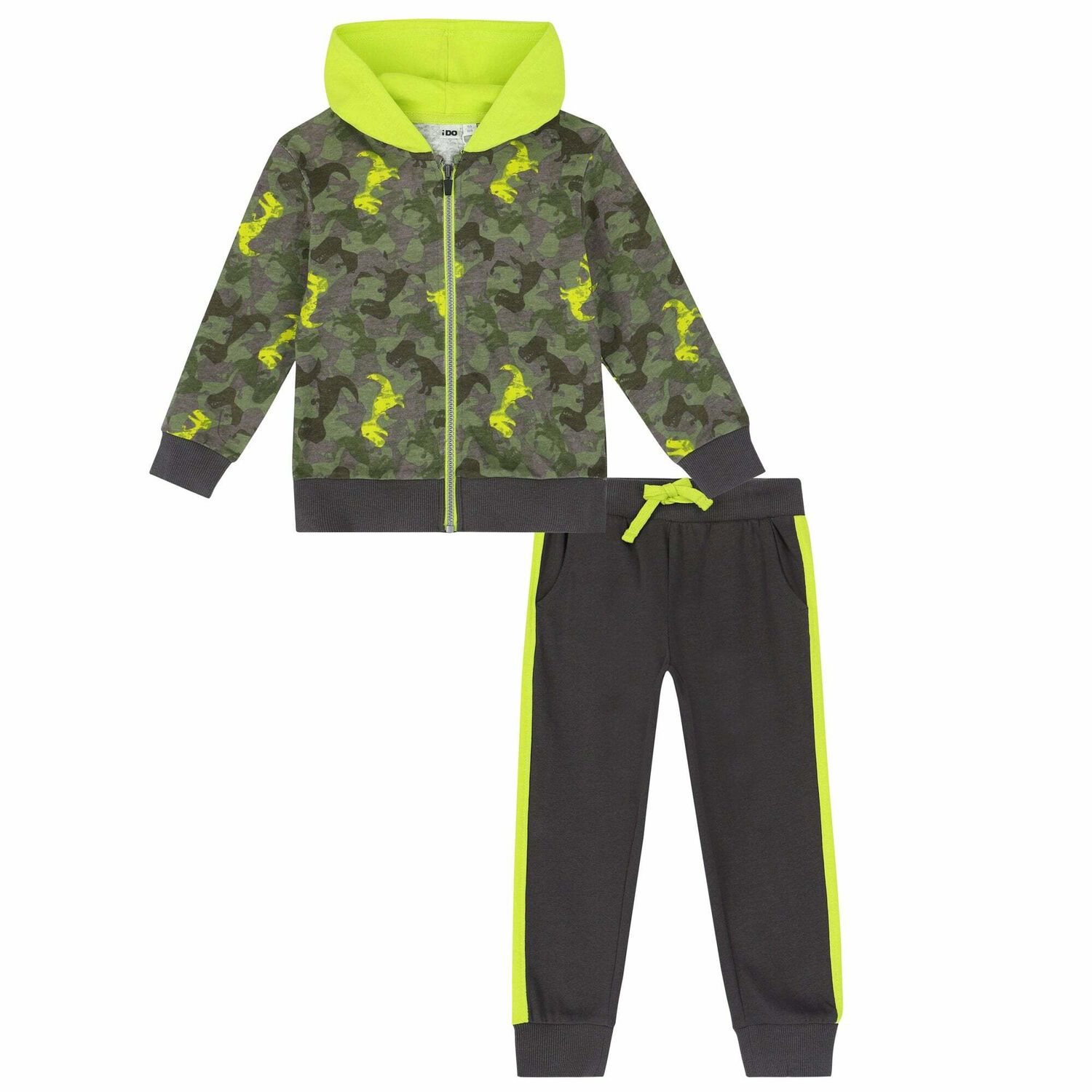 Boys Grey & Neon Green Tracksuit, 1, hi-res