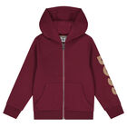 Boys Burgundy Logo Hooded Zip Up Top, 1, hi-res