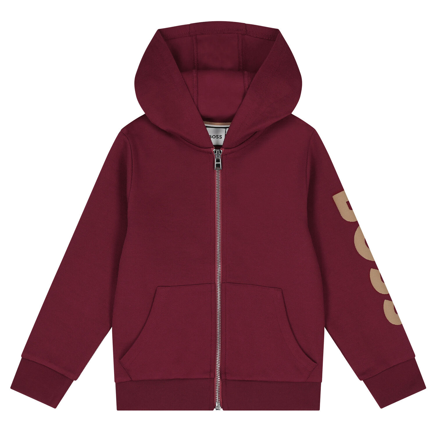 Boys Burgundy Logo Hooded Zip Up Top, 1, hi-res