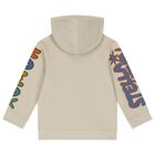 Boys Beige Logo Slogan Hooded Top, 1, hi-res