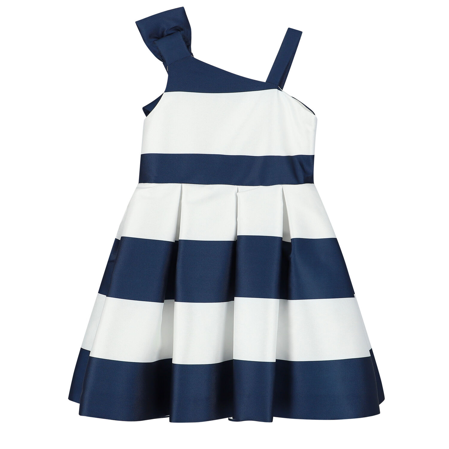 Girls White & Navy Blue Striped Satin Dress, 1, hi-res image number null