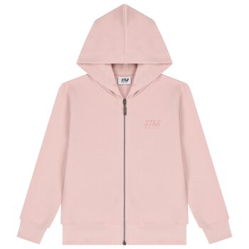Girls Pink Logo Hooded Zip Up Top