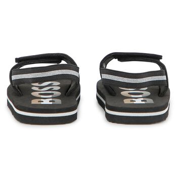 Boys Black Logo Sandals 