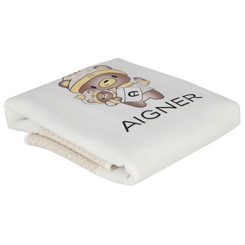 Ivory & Beige Teddy Bear Logo Baby Blanket