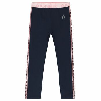 Girls Navy Logo Leggings