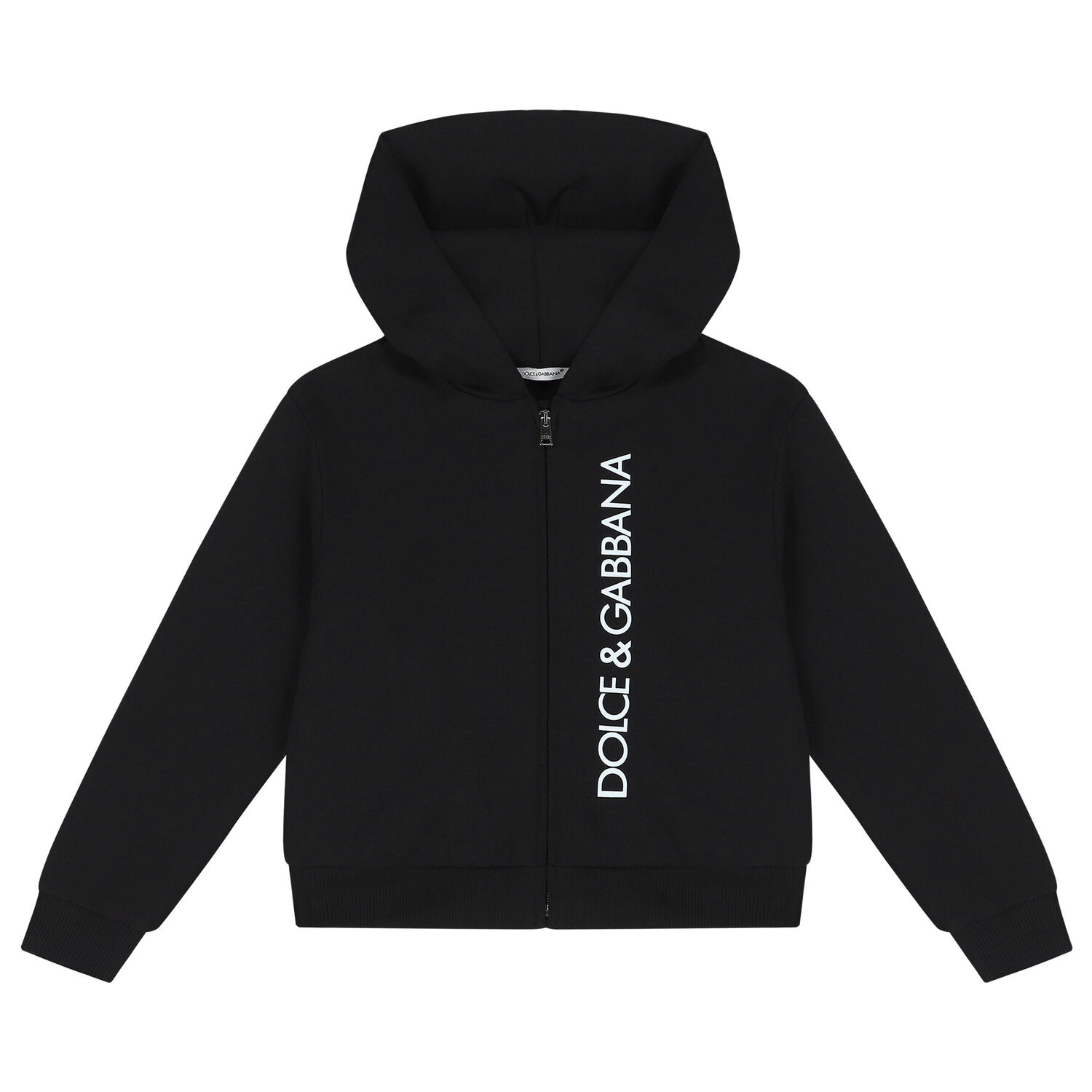 Black Logo Hooded Zip Up Top, 1, hi-res