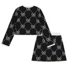 Girls Black Knitted Skirt Set, 1, hi-res