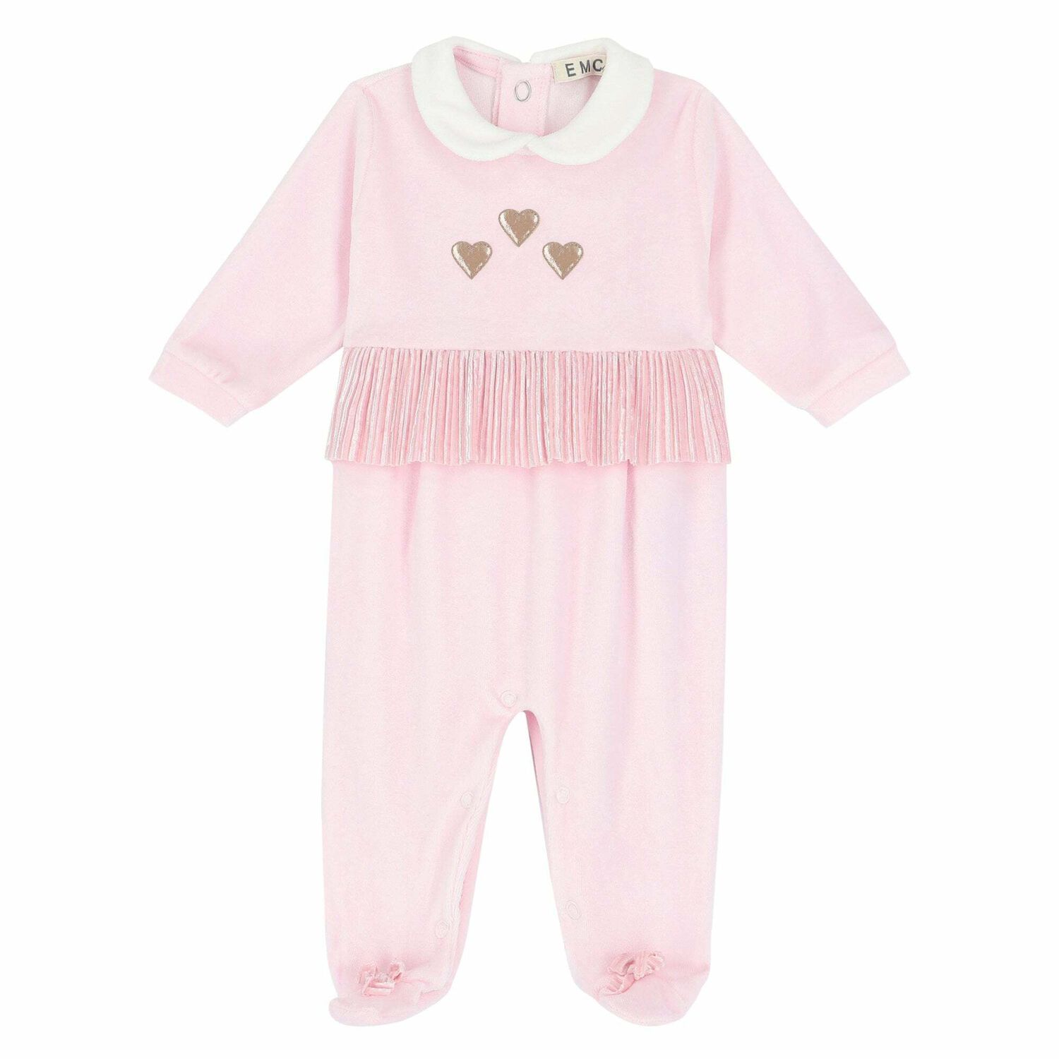 Girls Pink Heart Babygrow, 1, hi-res