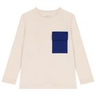 Boys Beige Logo Long Sleeve Top , 1, hi-res