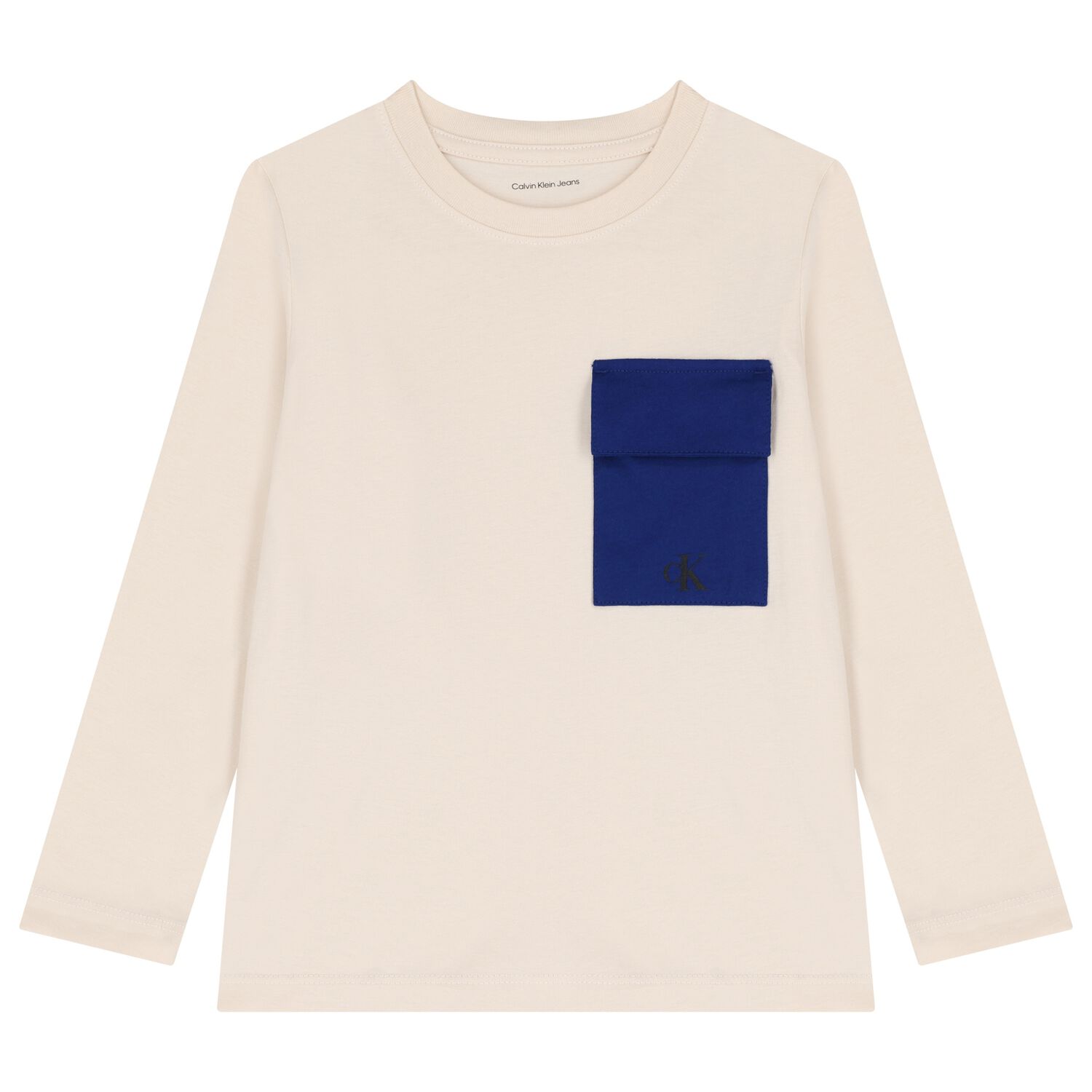 Boys Beige Logo Long Sleeve Top , 1, hi-res