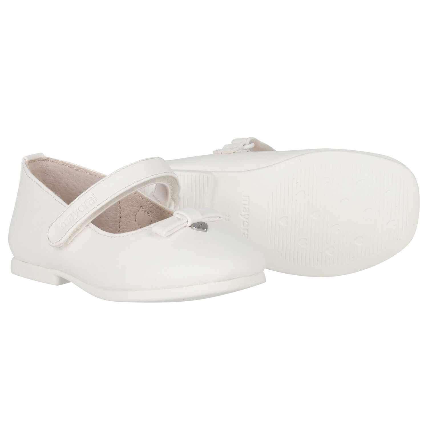 Younger Girls White Bow Ballerina Shoes, 1, hi-res