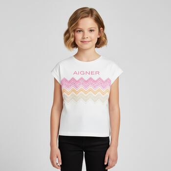 Girls White Zigzag Logo T-Shirt