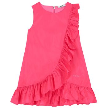 Girls Pink Logo Ruffled Dress