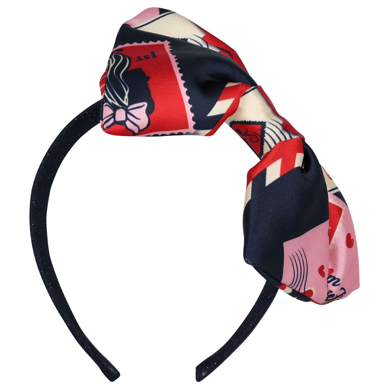 Girls Navy Blue Bow Headband, 1, hi-res