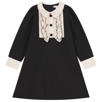 Girls Black & Beige Ruffled Dress