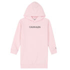 Girls Pink Logo Hooded Dress, 1, hi-res
