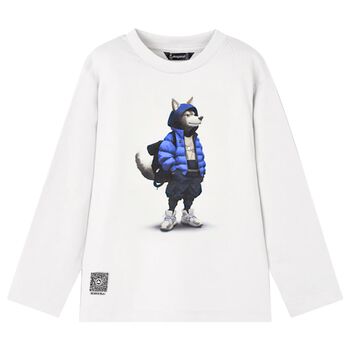 Boys White Wolf Long Sleeve Top