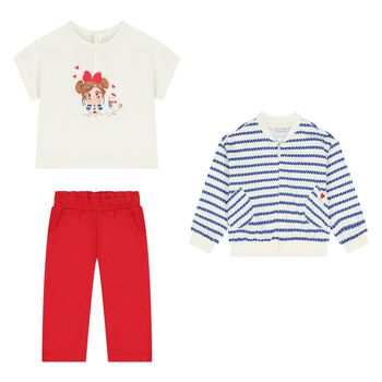 Younger Girls Ivory & Red Tracksuit Set ( 3 Piece )