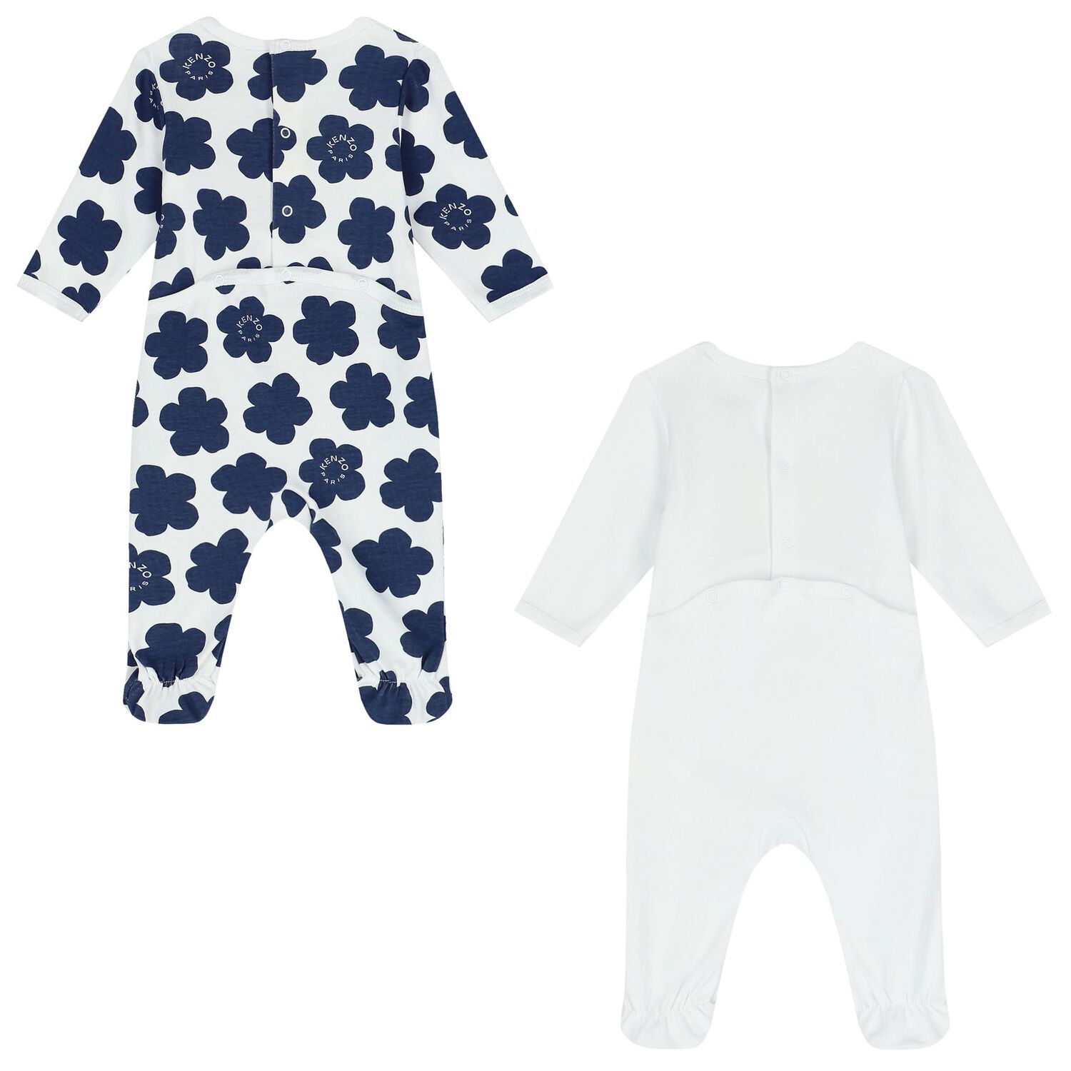 White & Navy Boke Flower Babygrows ( 2 Pack ), 1, hi-res image number null