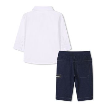 Boys White & Blue Denim Trouser Set