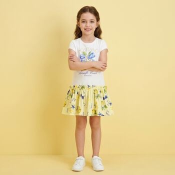 Girls White & Yellow Lemon Logo Dress
