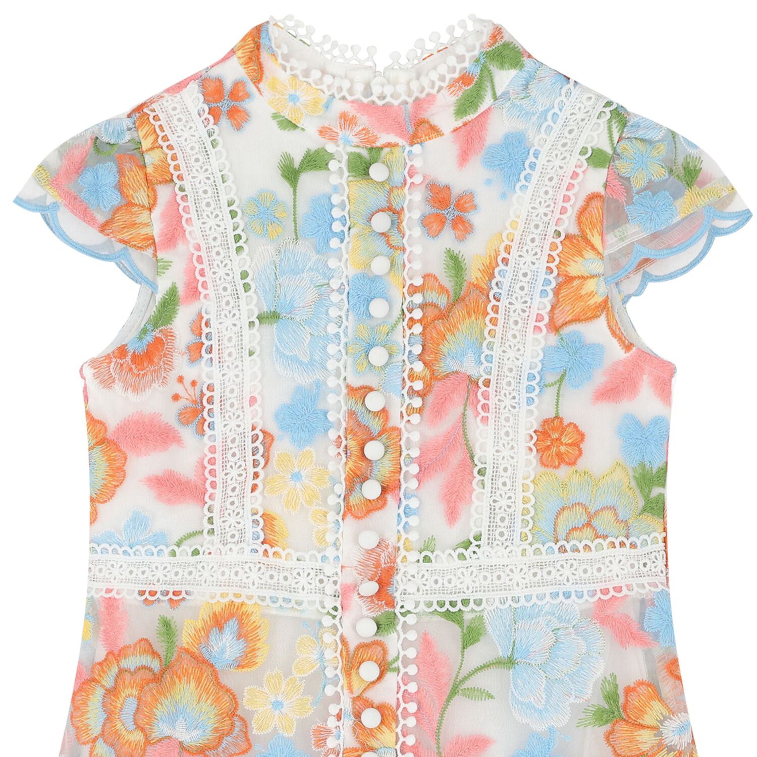 Girls White, Blue & Pink Floral Dress, 1, hi-res