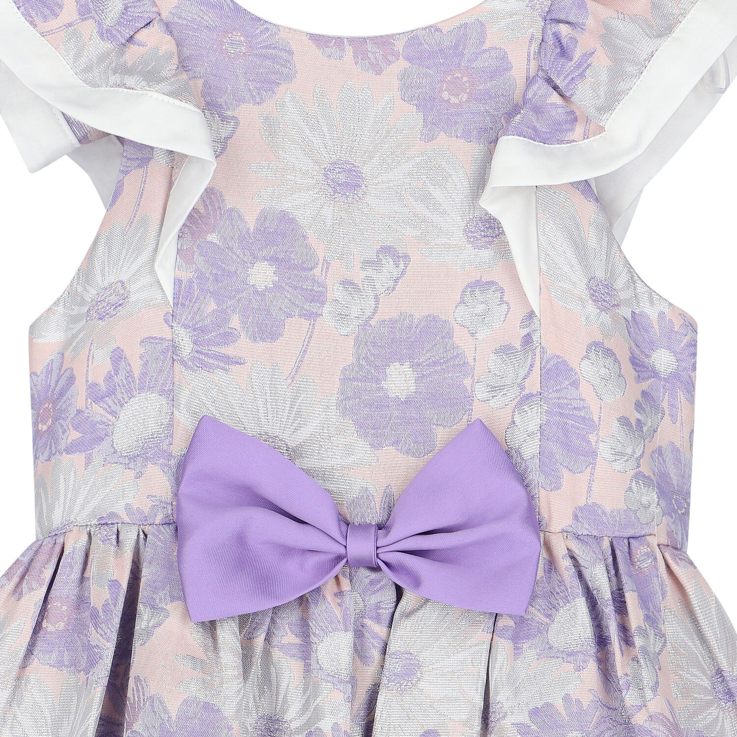 Girls Lilac Floral Jacquard Dress, 1, hi-res