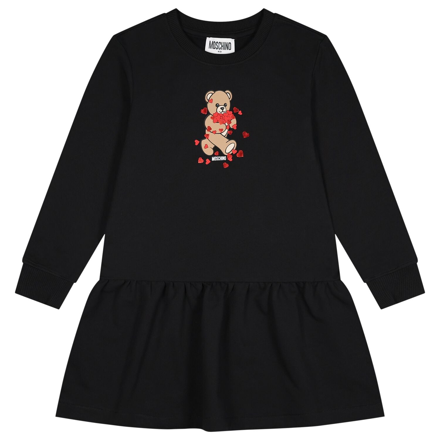 Girls Black Teddy Bear Logo Dress, 2, hi-res