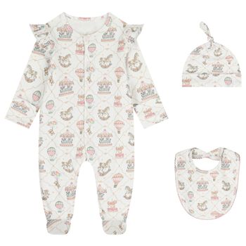 Baby Girls Pink & White Carousel & Hot Air Balloon Babygrow Gift Set